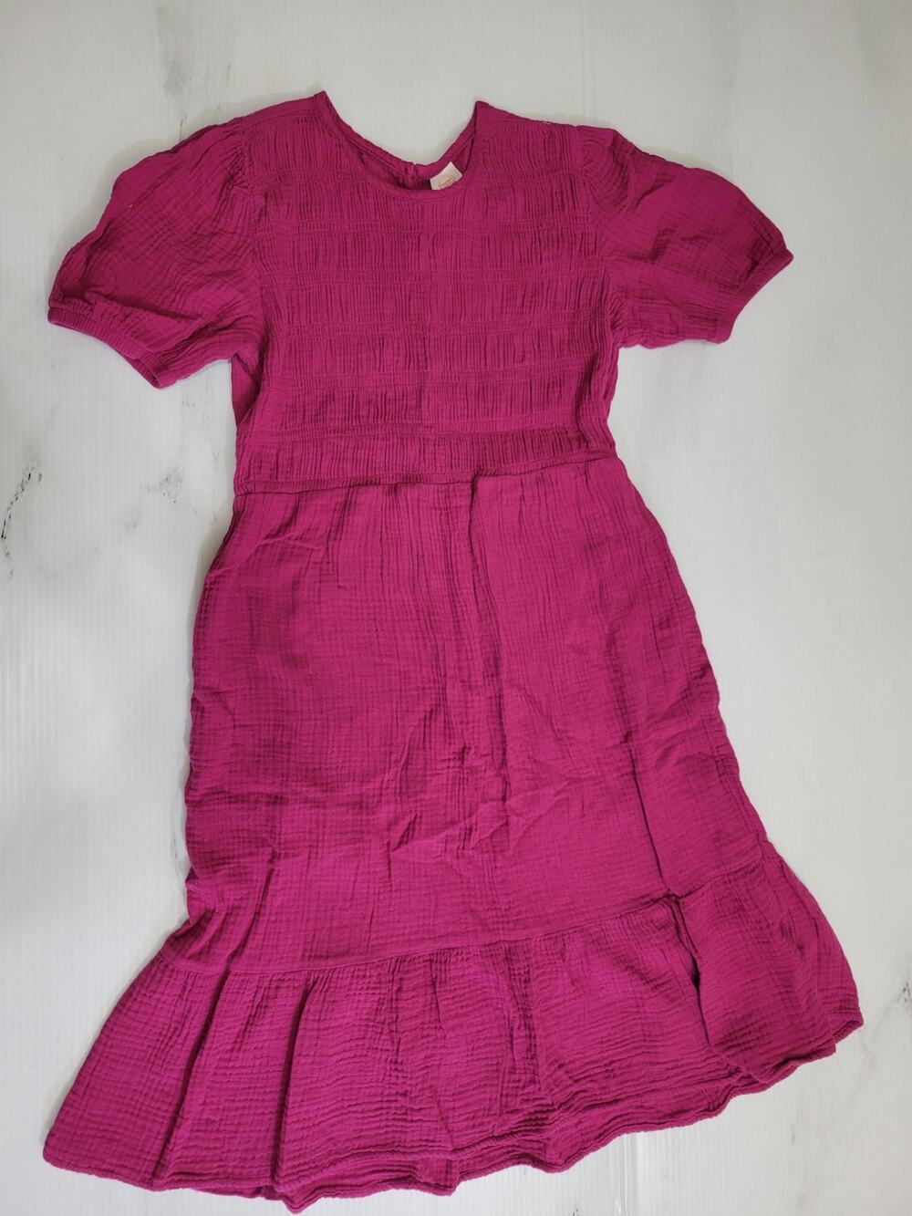 Wonder Nation Girls Fuchsia Pink Smocked Cotton Gauze Tiered Dress XL 14-16